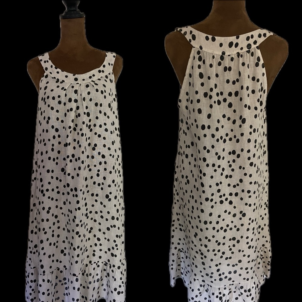 TERZO MILLENIO Made In Italy Linen Halter Babydoll Dress In Polka Dot Size Small - Picture 3 of 7